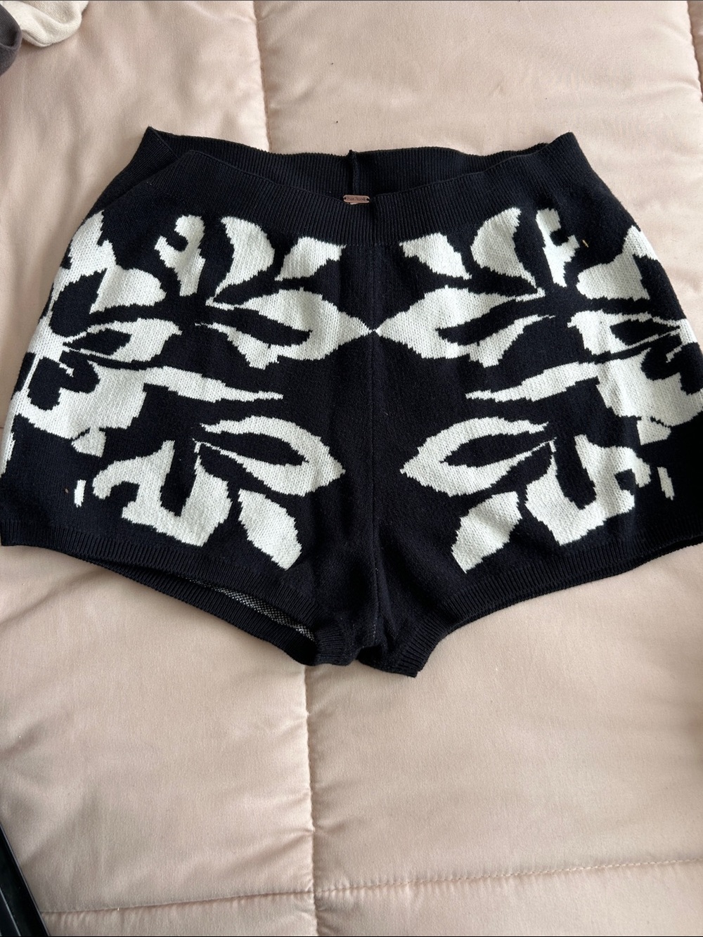 Free People Black and White Floral Knit High-Waist Shorts